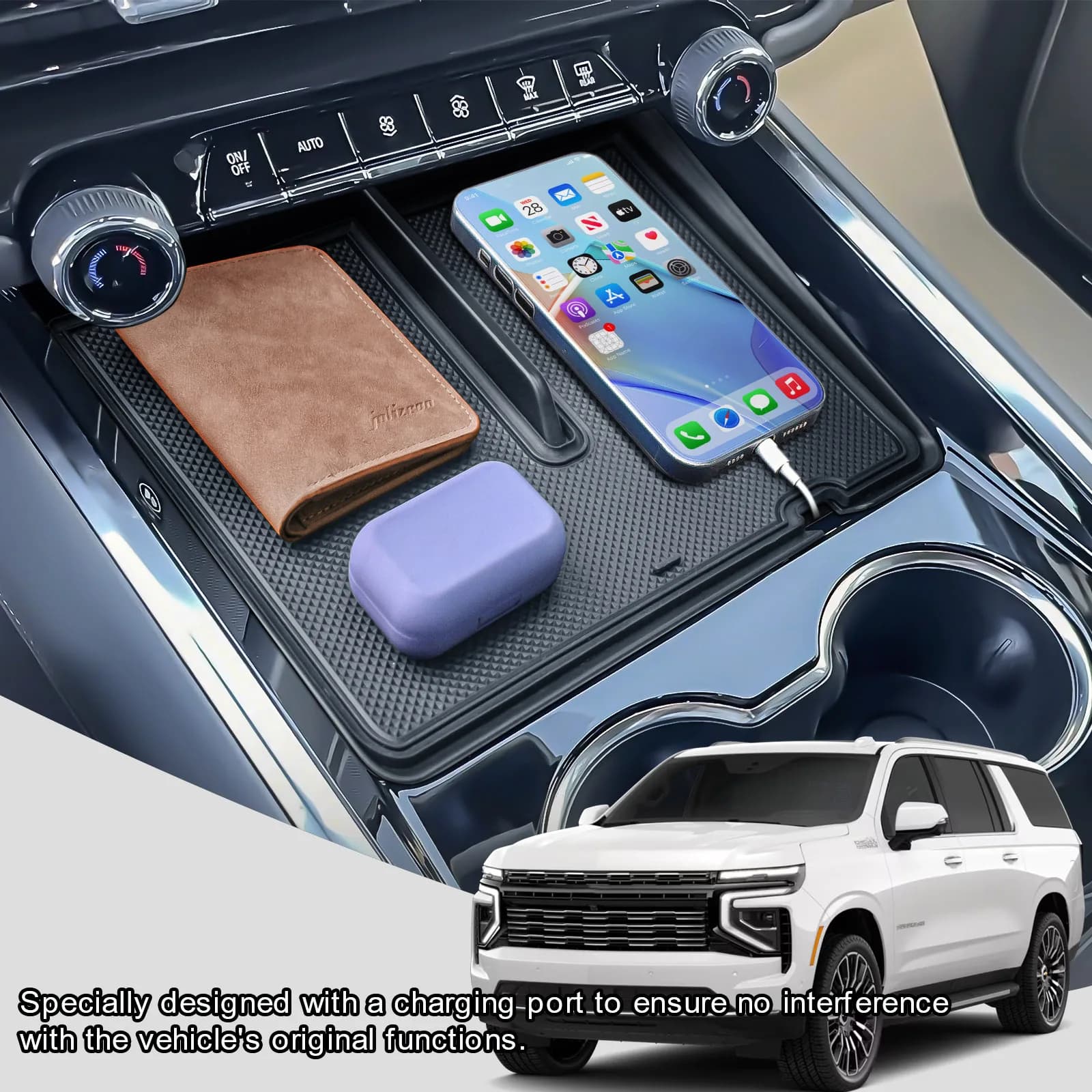 Per 2025 Chevy Suburban/Tahoe Console centrale Organizer Vassoio Console centrale Bracciolo Scatola per auto Stoccaggio Interno Vassoio per auto Accessori