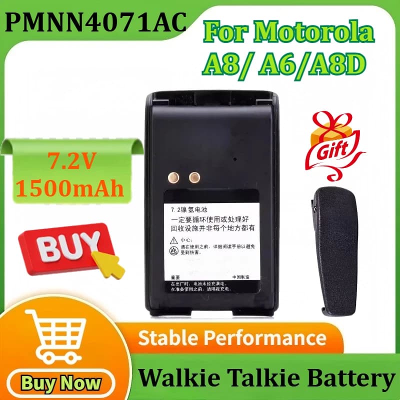 Batterie Ricaricabili PMNN4071AC 7.2V 1500mAh per Radio Bidirezionale Motorola A8, Mag One A6, A8D, Walkie-talkie