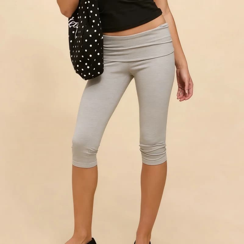 Leggings Capri da Donna Pieghevoli Y2K a Vita Bassa con Elastico, Pantaloni Corti al Ginocchio Skinny per Yoga e Sport