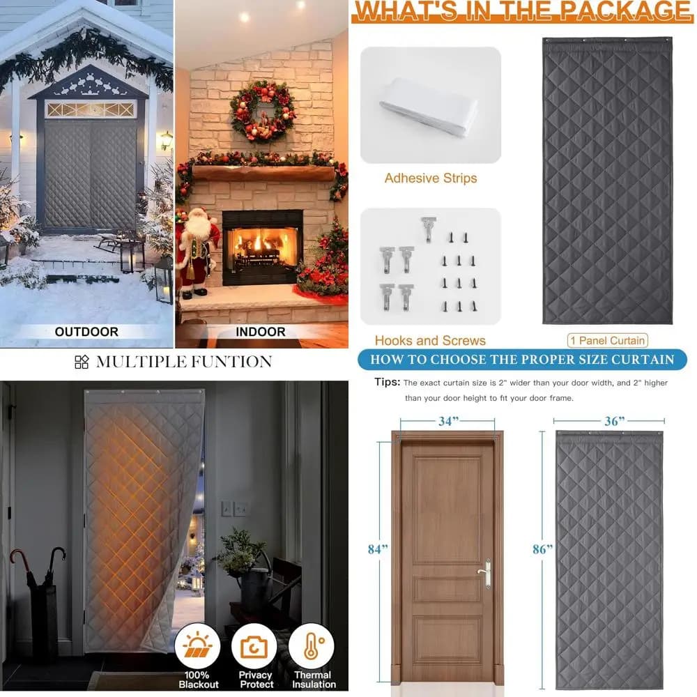 Winter insulated door curtain - Grigia, 36 l x 86 l, Oxford fabric, lateral opening, windproof, soundproof, durable divider