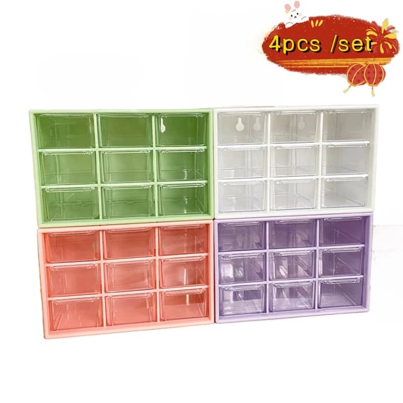4pcs 9 scatole portaoggetti a griglia Organizer trasparente piccolo cassetto divisorio per studenti Desktop a parete scatola portaoggetti per articoli vari carino