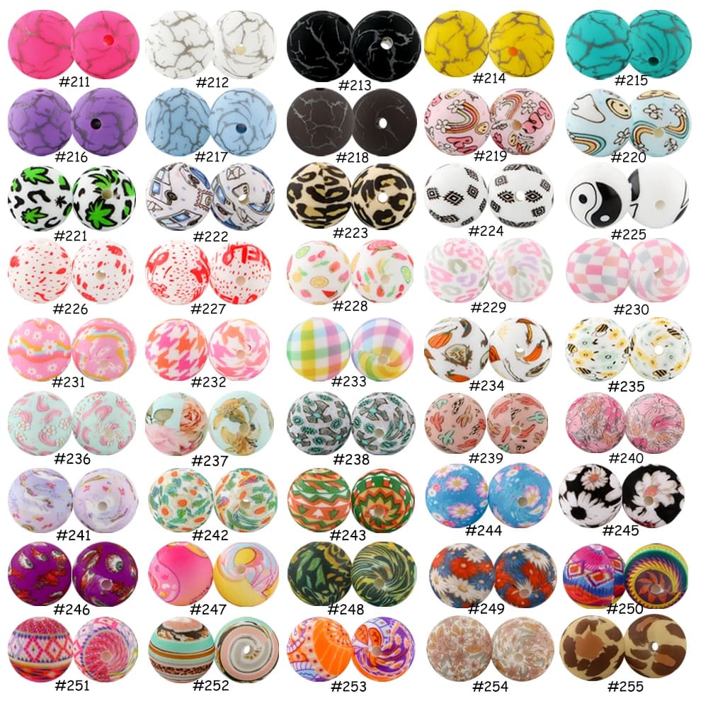 Kivoct New 50~500Pcs Printed Silicone Beads Round 15mm Charm Beads For Jewelry Making DIY Keychain Necklace Bracelet Accessorie