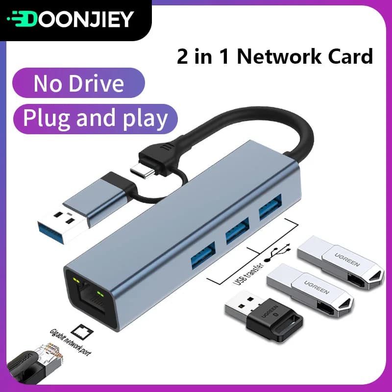 USB3.1 Tipo C A Ethernet RJ45 Lan Gigabit Adattatore HUB 100/1000M Scheda di Rete Per Il Computer Portatile MacBook Xiaomi Mi Box Nintendo Switch