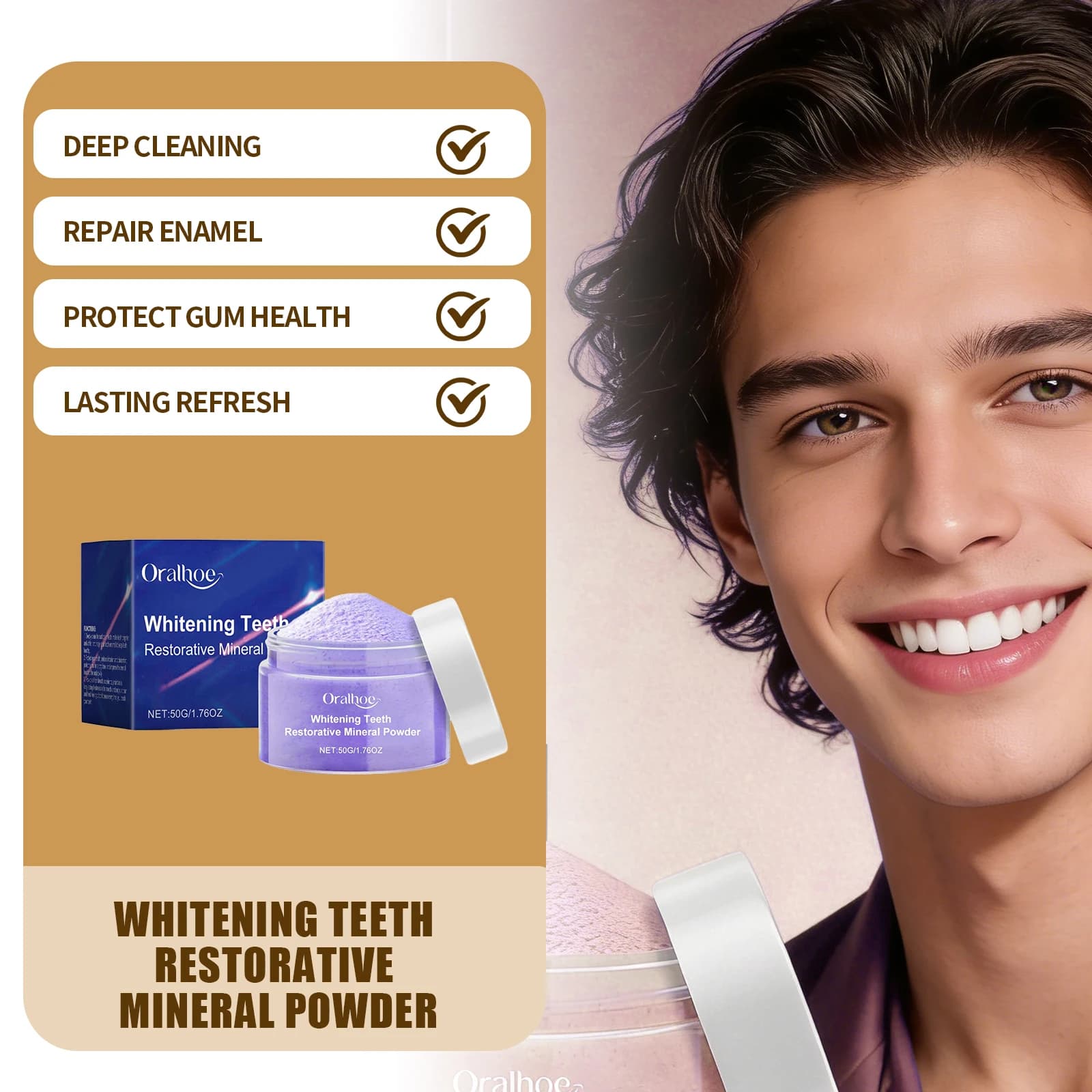 Polvere Sbiancante per Denti Viola, Rimuove Efficacemente il Tartaro, Protegge lo Smalto, Rinfresca Duraturo, Polvere per Cura e Sbiancamento Dentale