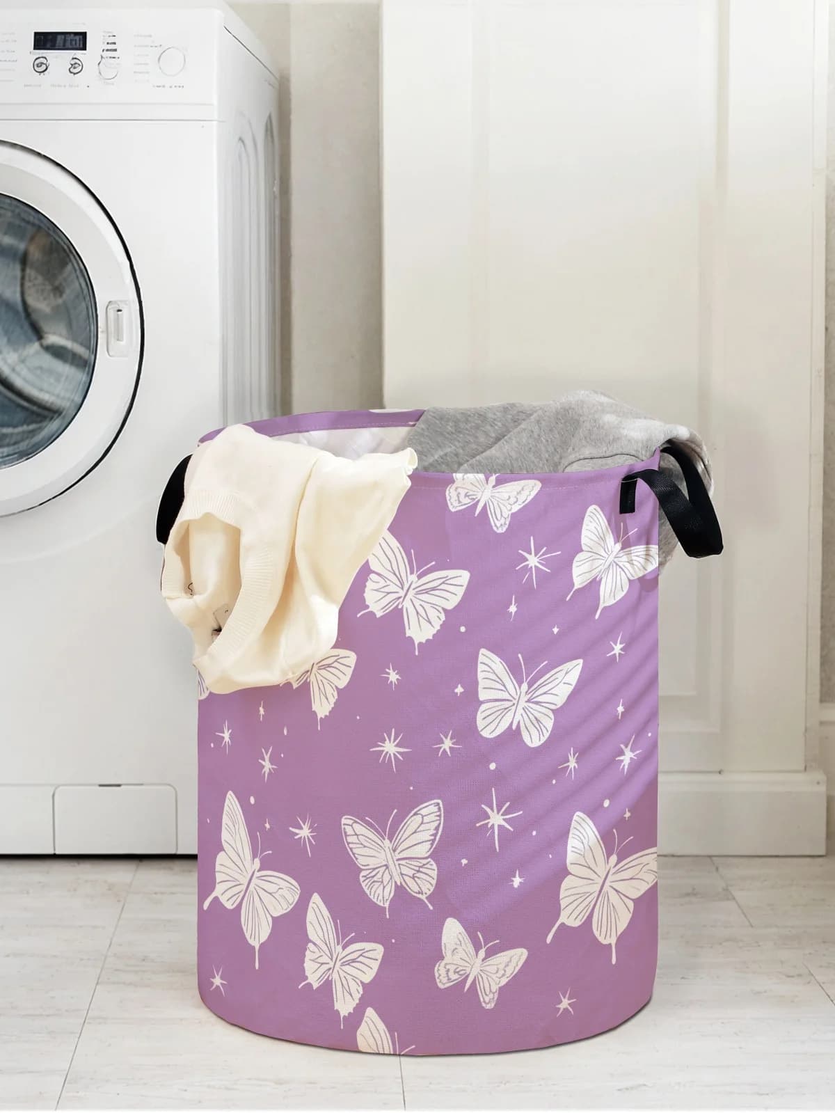 Circular box with butterfly print, suitable for storing clothes and books, convenient for laundry baskets