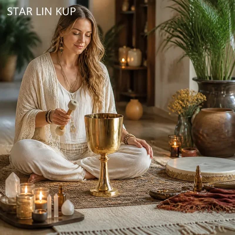 STAR LIN KUP 6.5 Inch 432Hz D Note Crystal Singing Bowl Gold Holy Chalice Alchemy Sound Healing Meditation Yoga Chakra