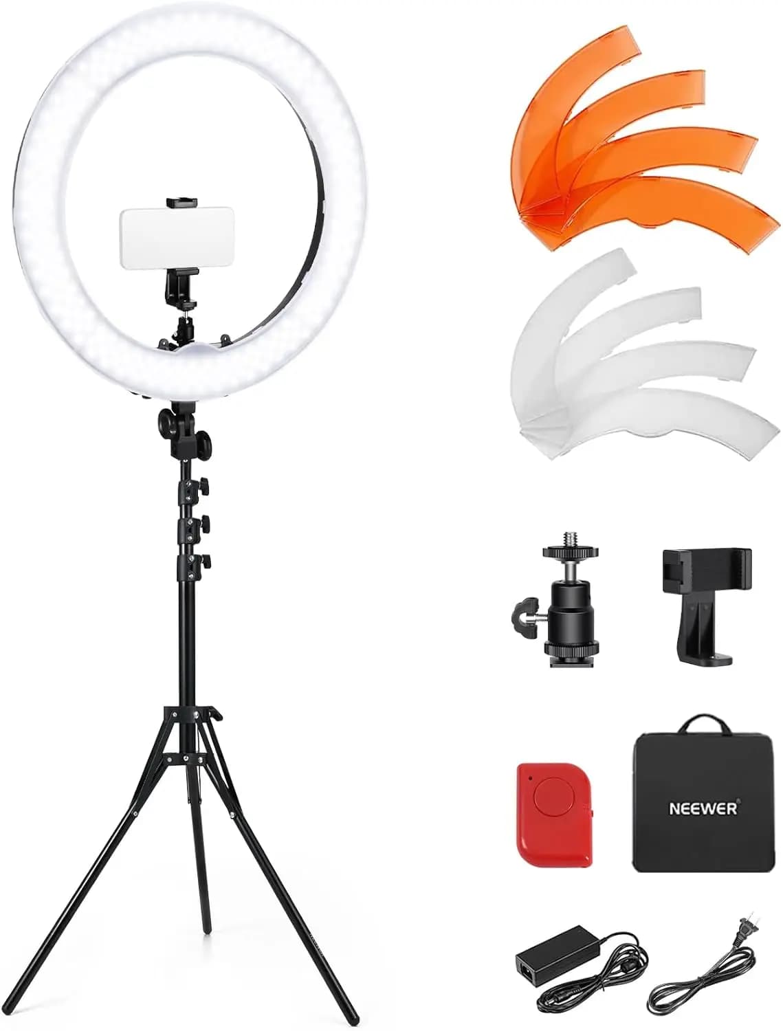 Kit Luce ad Anello 55W 18 45cm Nuova Versione 5600K Dimmerabile LED con Treppiede e Supporto per Telefono per iPhone Selfie Trucco Ciglia