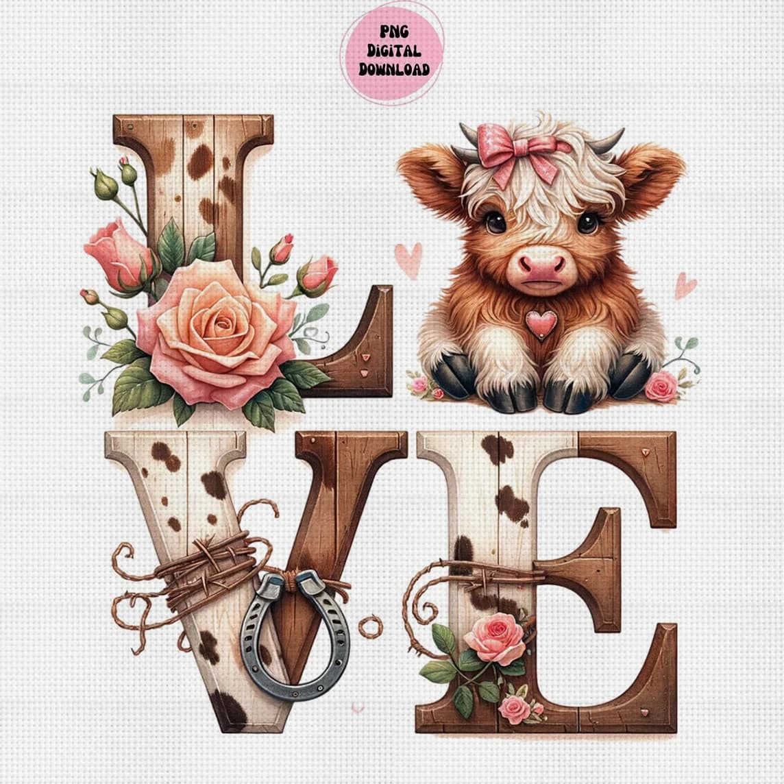 Kit Punto Croce 'Cuore di Vitello e Amore' Fai da Te 11CT, Decorazione Murale per Casa, Regalo Artigianale, Materiale Senza Cornice Semi-Finito 36×36cm