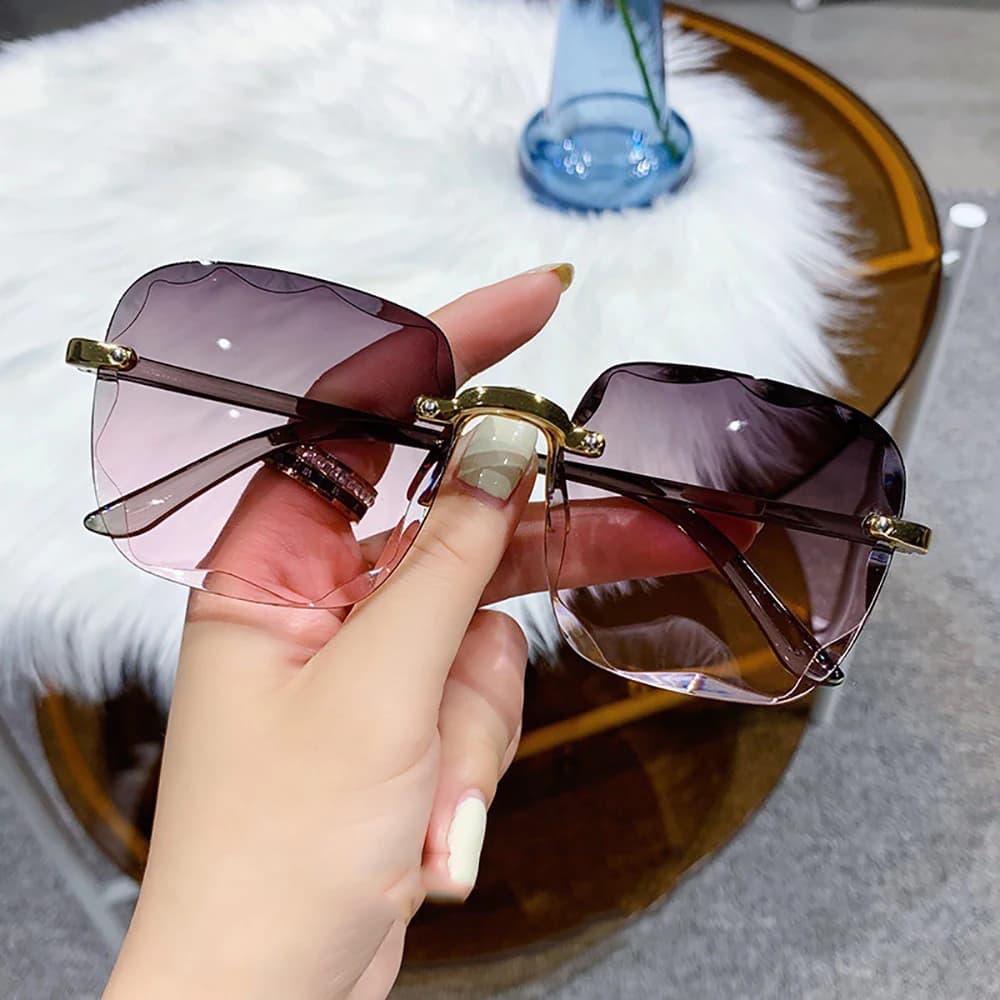 Square Sunglasses Square UV400 Goggles Gradient Lenses Rimless Women's Sunglasses For Beach Summer Outdoor