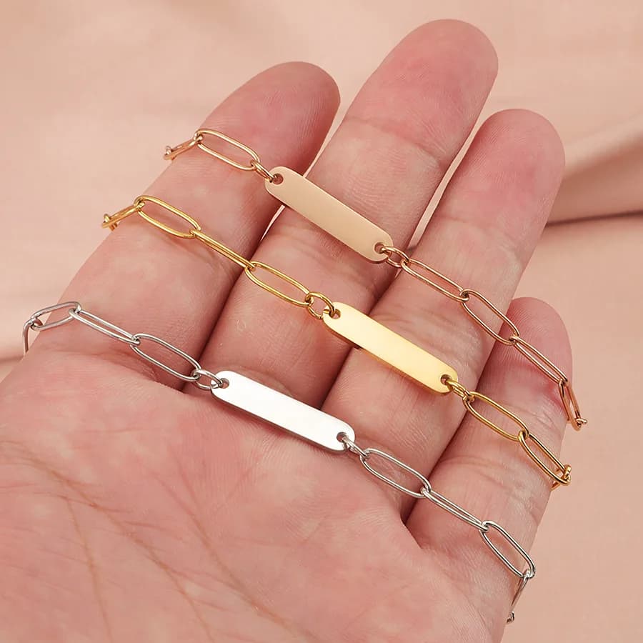 Fnixtar 10pcs Stainless Steel Blank Bar Bracelets Hand Chain Lover Engrave Name Couple Men Women Family Jewelry Birthday Gift