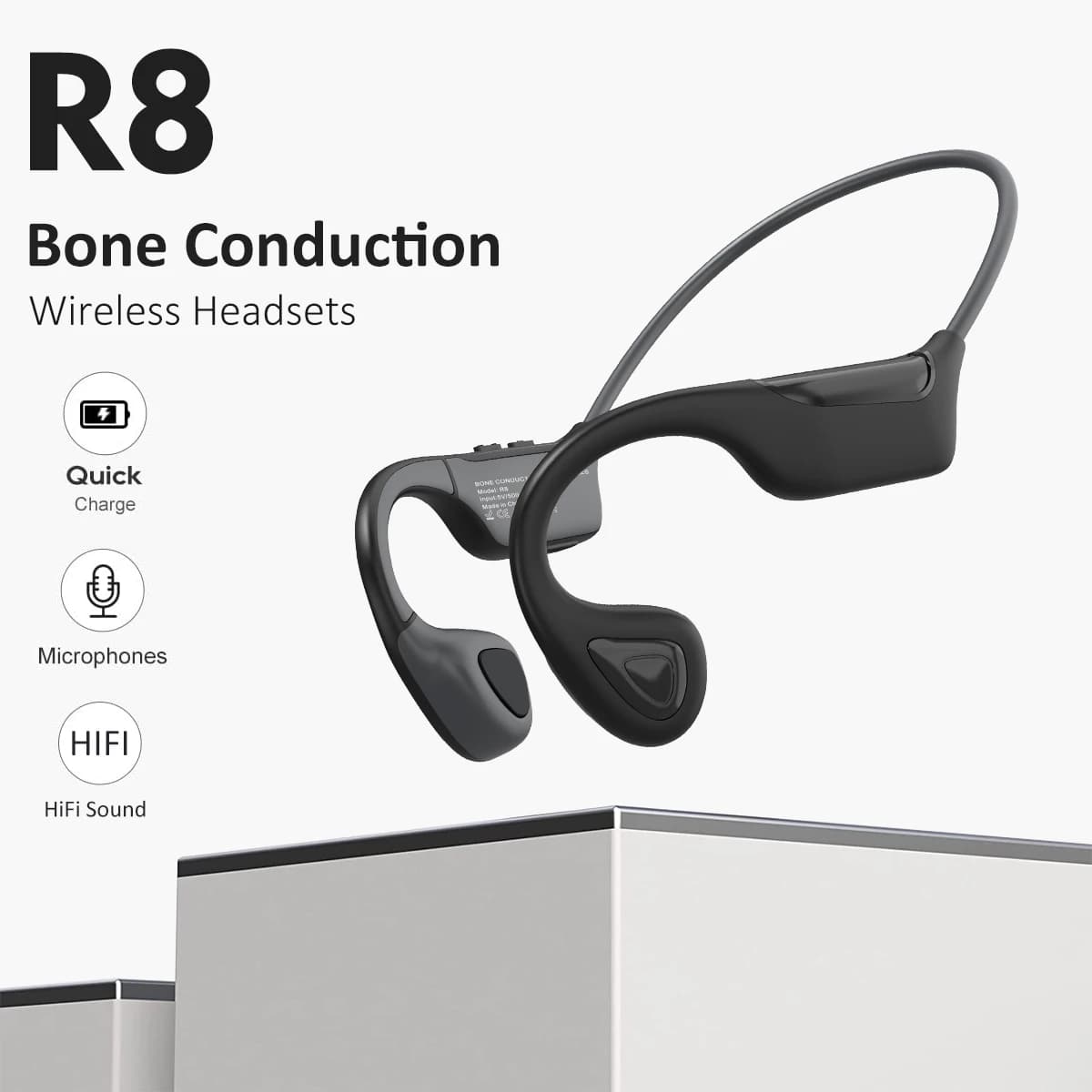 R8 bony run headphones Waterproof Bluetooth 5.3 waterproof sports headphones with microphone for game workouts Racing and driving