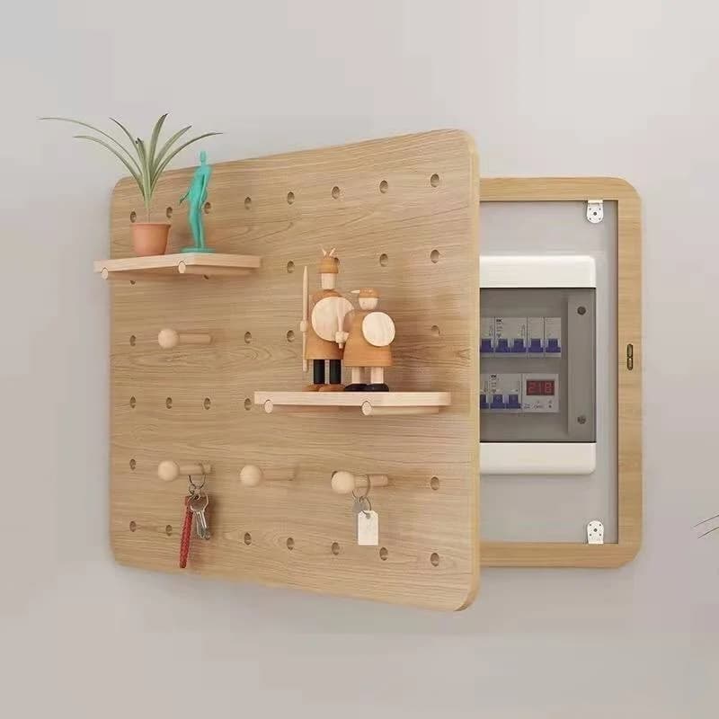 Solid Wood Pegboard Electrical Box Cover Wall Decor Organizer Shelf for Home Circuit Panel Hide & Storage