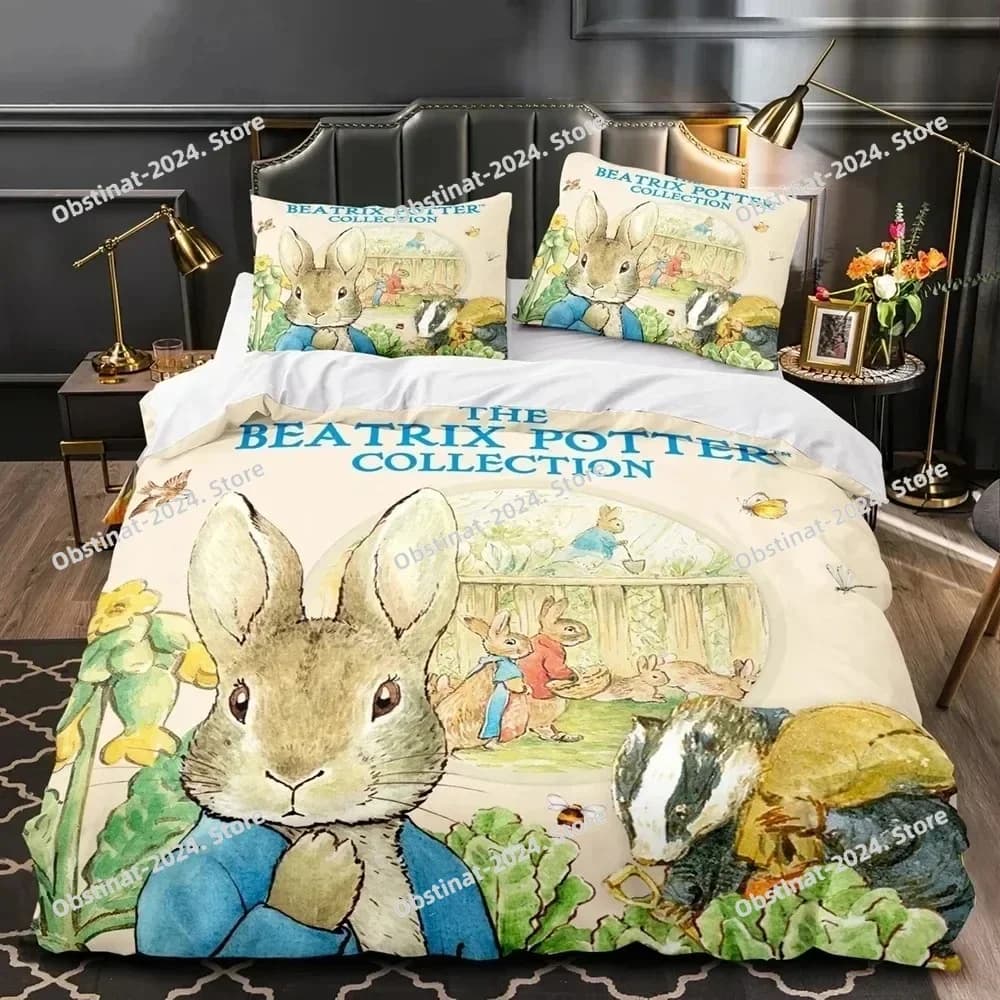 Cartoon Peter Rabbit Set biancheria da letto Stampato singolo Piumino Copri letto Copripiumino Federa Set da 3 pezzi Bambini Taglia adulto