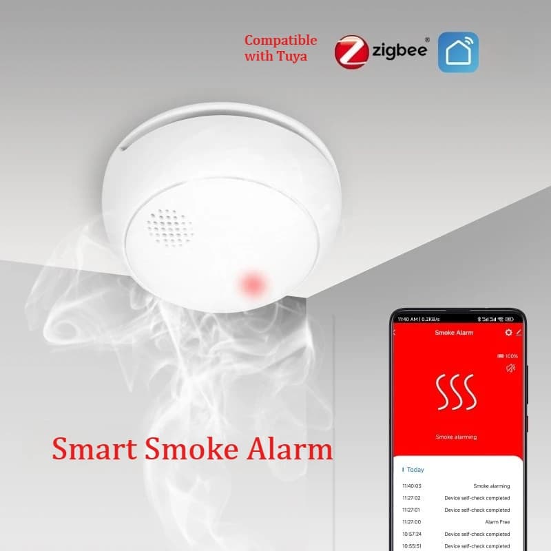 Rilevatore di Fumo Smart Home ZigBee, Sensore di Allarme Antincendio per la Sicurezza di Casa e Cucina