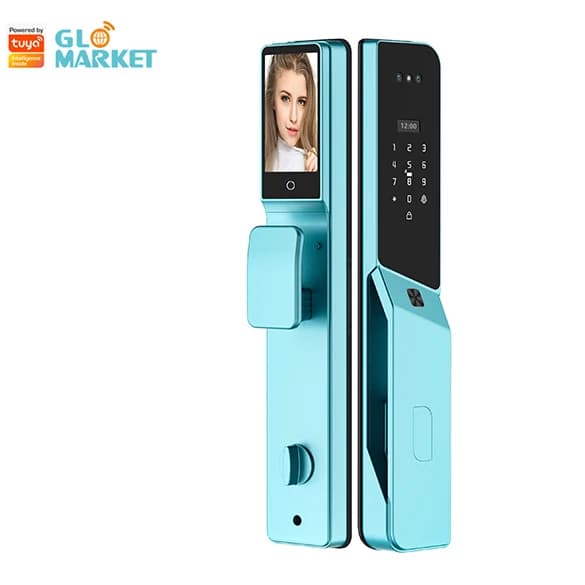 Serratura Intelligente Tuya WIFI con Riconoscimento Facciale, Interfono Attivo e Telecamera, Sblocco con Riconoscimento Vene Palmari, Compatibile con Porte in Legno
