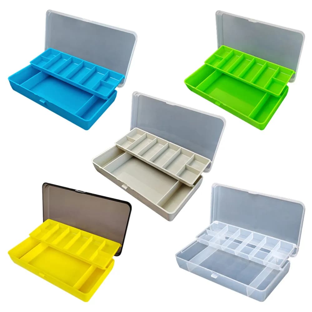 Scatola da pesca scatole da pescatore in plastica a doppio strato per filatori accessori per esche artificiali organizzatore di stoccaggio custodia per esche per pesci
