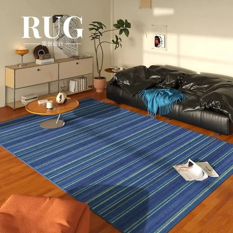 Living room modern retro blue carpet strips bedroom lines bedside table soft carpet table area for leisure plush mat Alfombra