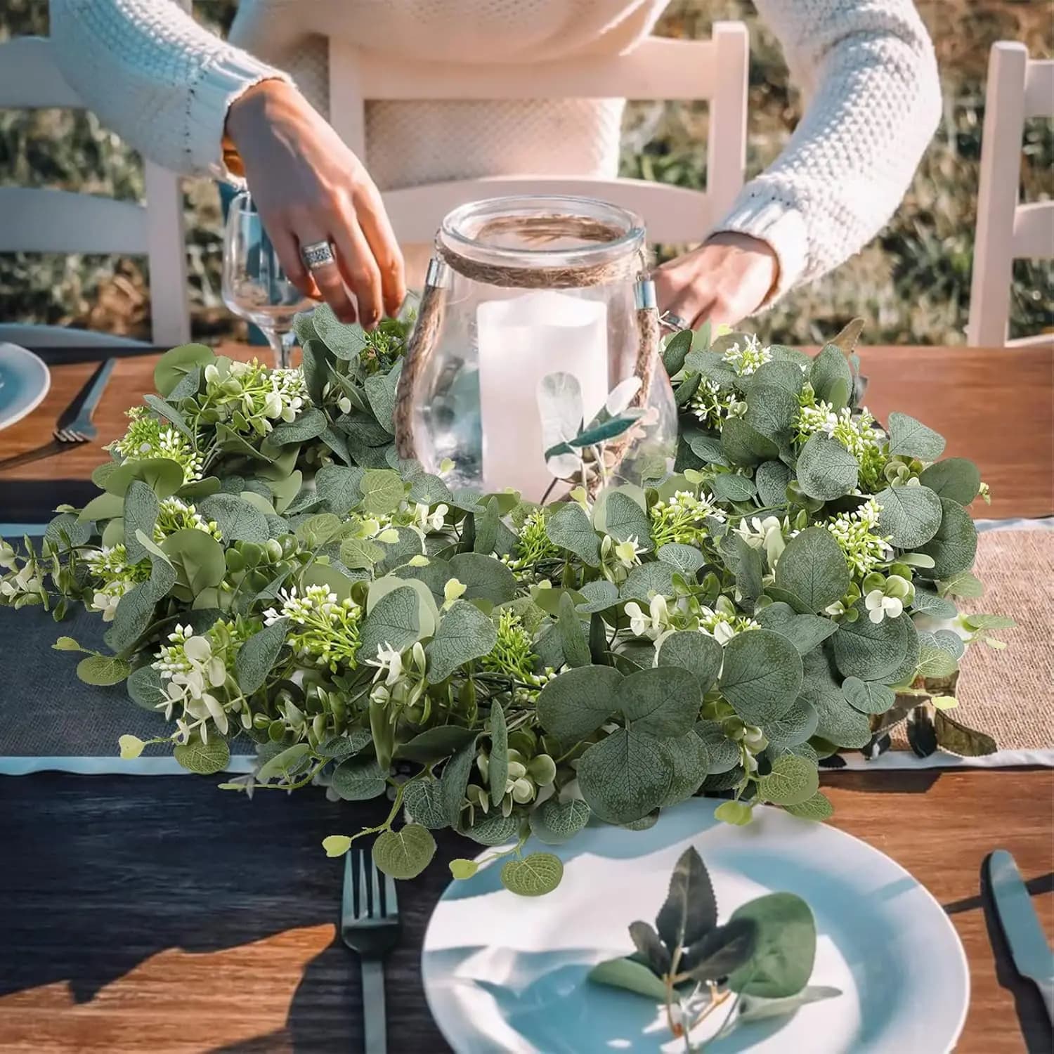 Pianta Artificiale con Fogliame Verde, Ghirlanda Decorativa per Festival, Ornamento per Matrimoni, Ghirlanda da Esterno per Giardino, Arco, Casa, Stanza, Tavolo, da Appendere a Parete