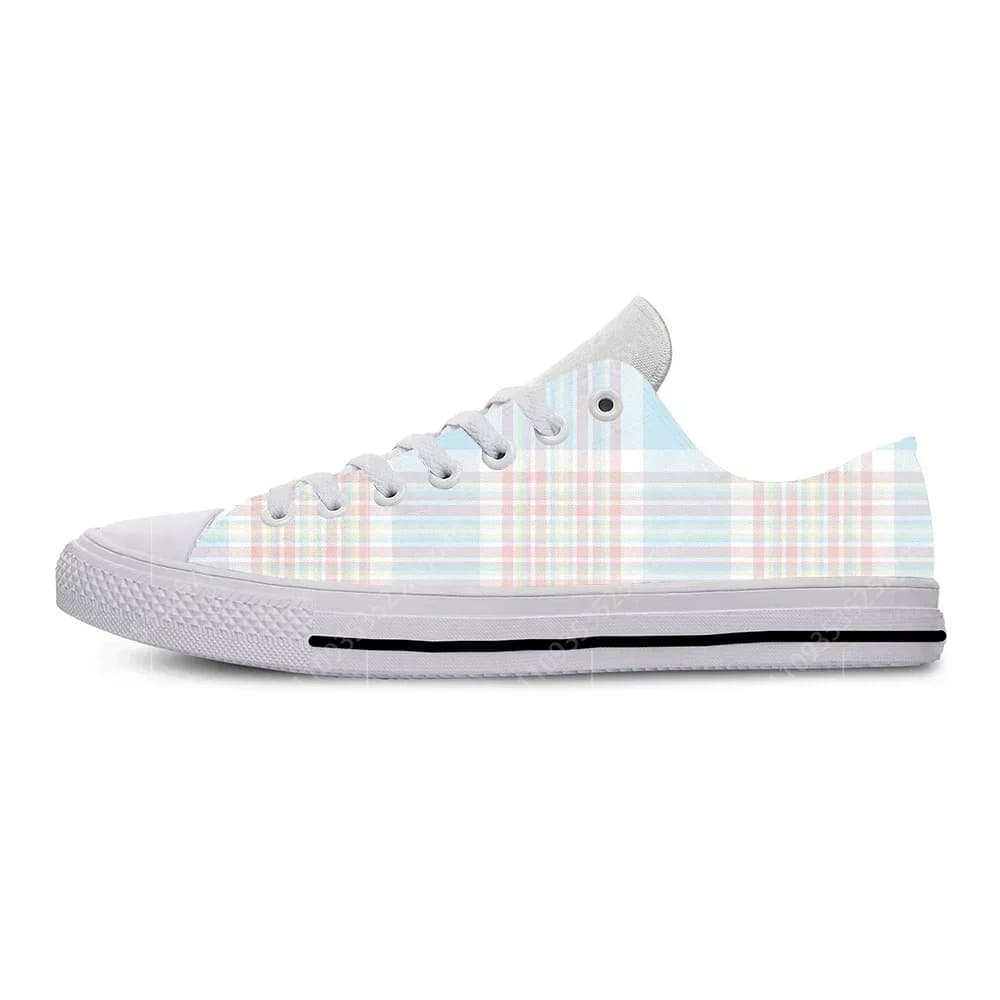 Pastel Plaid Pattern Fashion Cute Funny Lovely Casual Cloth Shoes Low Top Lightweight Breathable 3D Print Men Women Sneakers