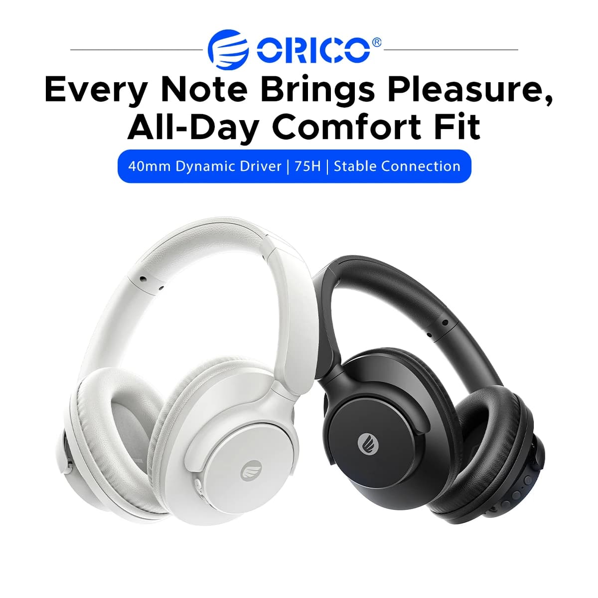 ORICO Wireless Over-Ear Bluetooth Headphones 40mm Driver 75H Playback TF Card Support SBC/AAC Foldable Dual Pair Protein Leather