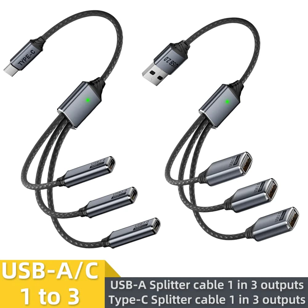 Cavo splitter USB Hub di espansione USB-A/tipo C da 1 ingresso-3 uscite Convertitore di espansione porta multi-USB per tastiera/mouse per computer portatile