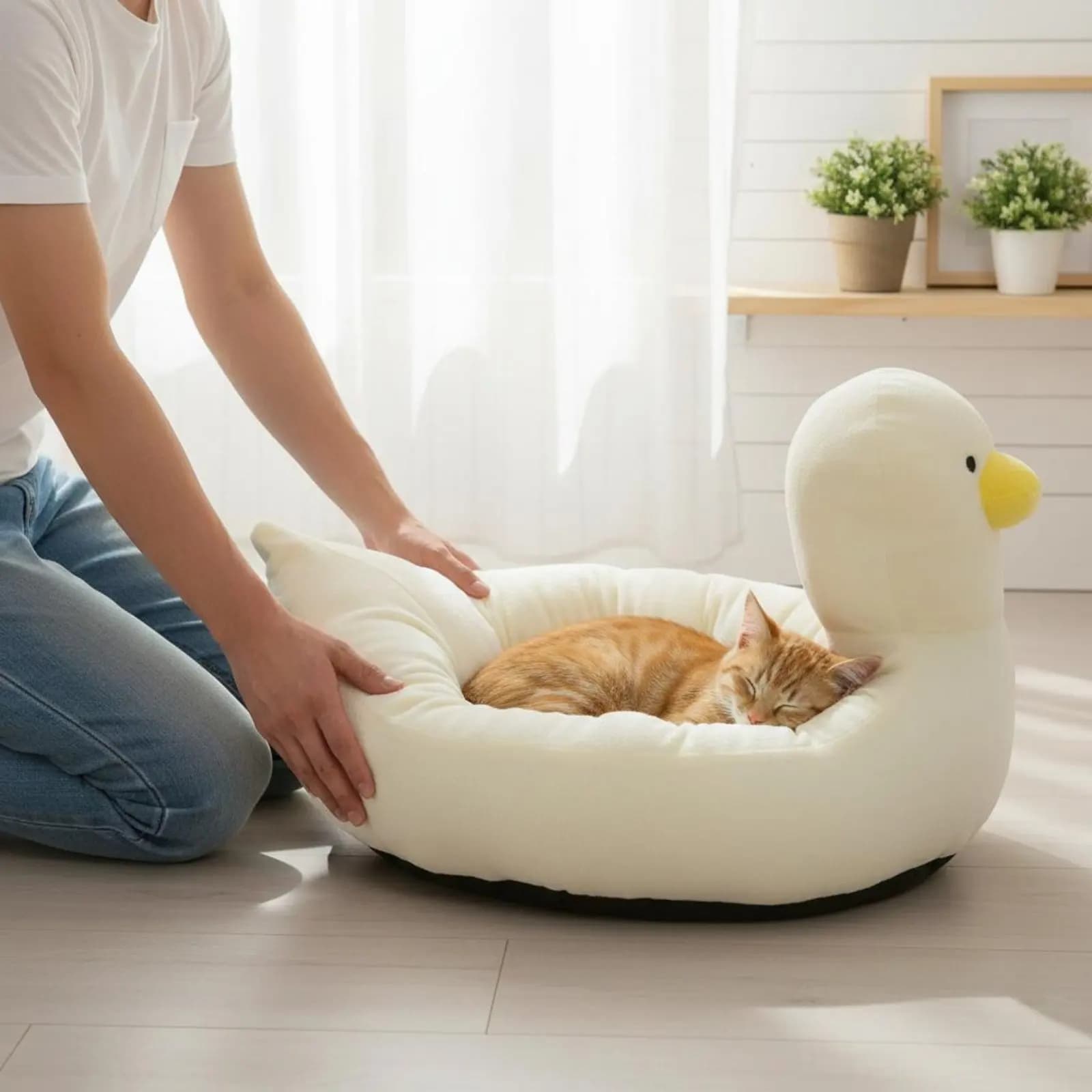 Cuccia per Gatti in Piuma d'Anatra Impermeabile, Morbido Nido per Animali Domestici, Comodo Nido Autoriscaldante per Interni