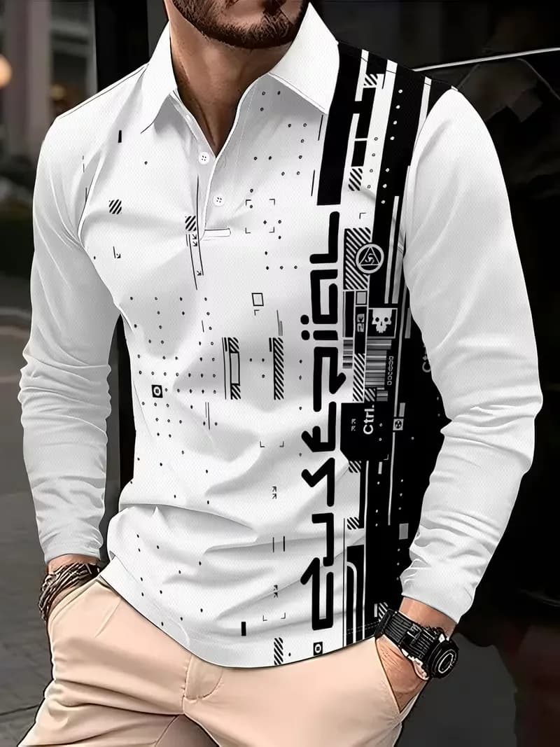 Funny 3D Printed Polo T Shirt For Men Summer Outdoor Golf Sports Clothing Fashion Lapel Long Sleeve Tops Casual Trend Loose Tees