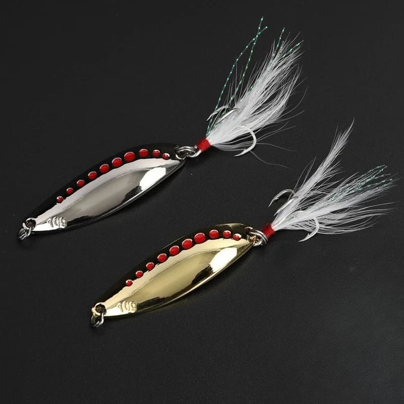 1 pz 5g-20gMetal Spinner Cucchiaio Piuma Ganci Paillettes Artificiali con 2 Gancio Alti Acqua Salata Freshwat Bass e Esche Da Pesca Alla Trota
