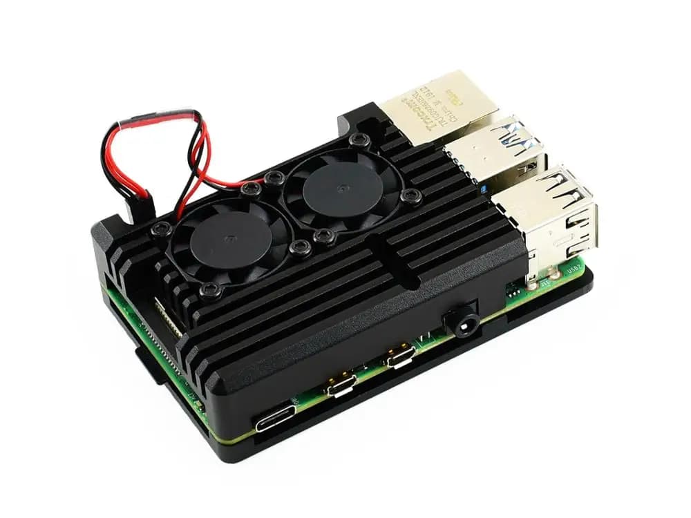 Waveshare aluminum alloy housing for Raspberry Pi 4 Model B Black armor with double cooling fans
