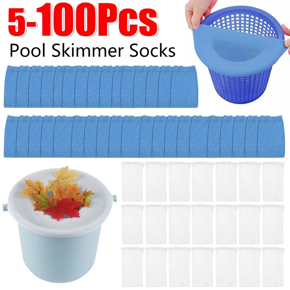 100-5PCS Pool Skimmer Socks Elastic Nylon Mesh Swimming Pool Filter Socks Basket Skimmer Pool Filter Debris Leaves Storage Socks