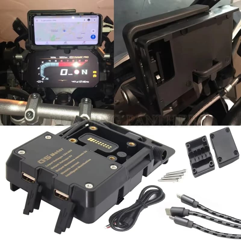 Staffa di navigazione per BMW R1200GS LC Adventure R1300GS S1000XR R1200RS F850GS Caricatore USB Supporto per telefono cellulare Staffa di supporto
