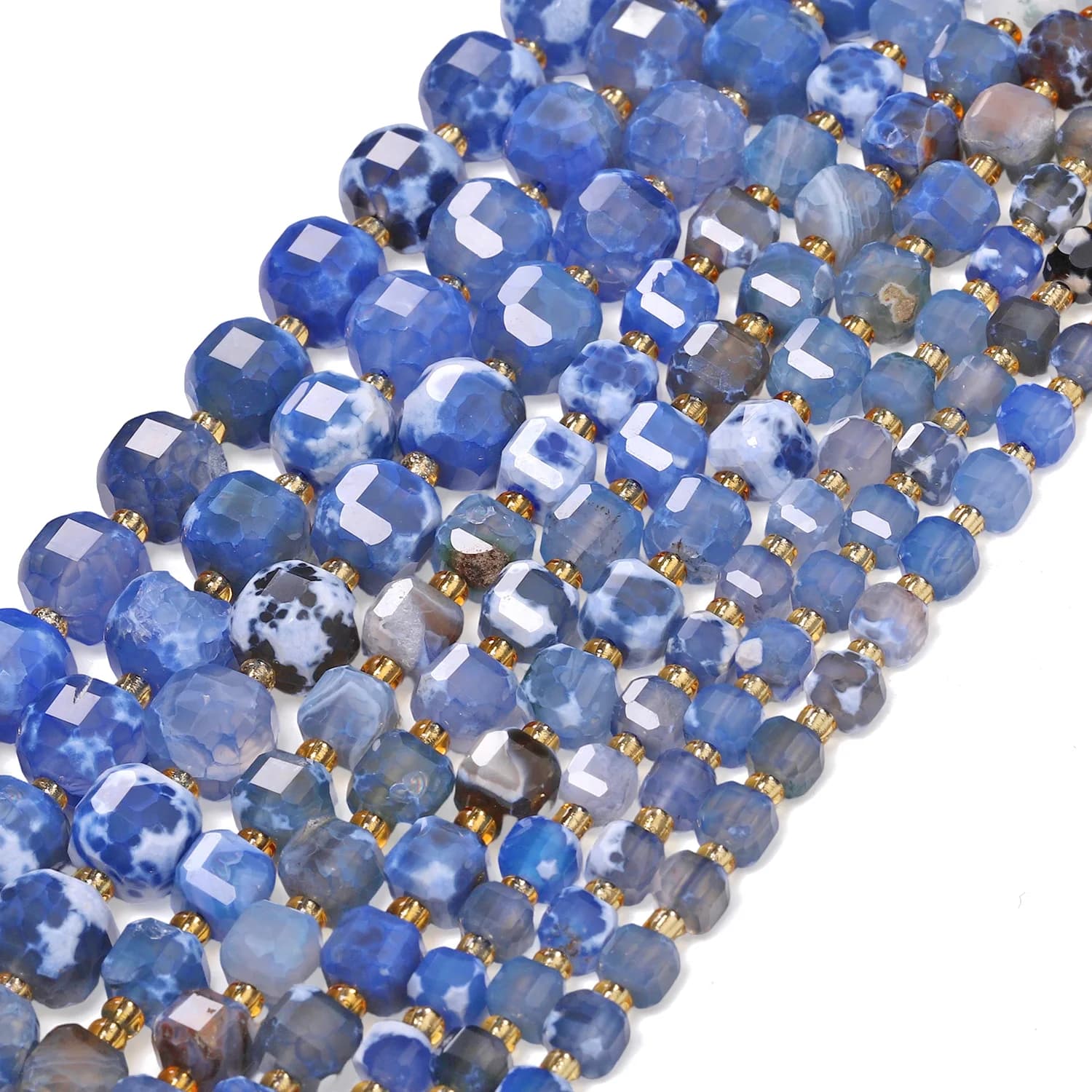 Perline in Agata Blu Fiammata da 4.5-5mm/6.5-7mm/8.5-9mm, a Forma di Cubo Sfaccettato, per Creazione di Gioielli e Accessori Fai-da-Te per Braccialetti