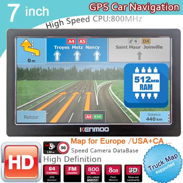 GPS navigation Portable HD 7 Inch, 512M RAM, Maps 2026 for Europe and Russia, for Cars, Trucks, Camping, Roulotte, Free Update to Life