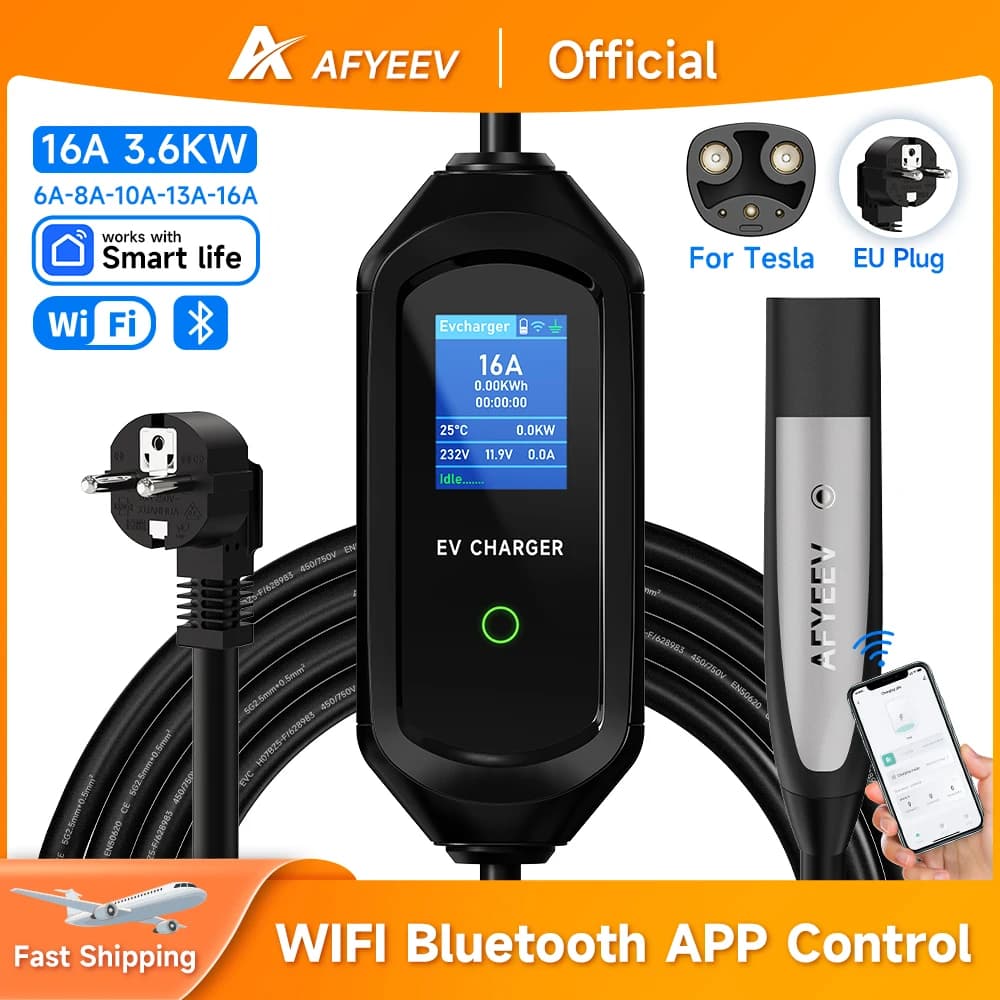 Caricabatterie portatile AFYEEV 16A/32A per Tesla EVSE scatola di ricarica EU US CEE Plug caricabatteria per auto elettrica per Tesla Model X/Y/S/3