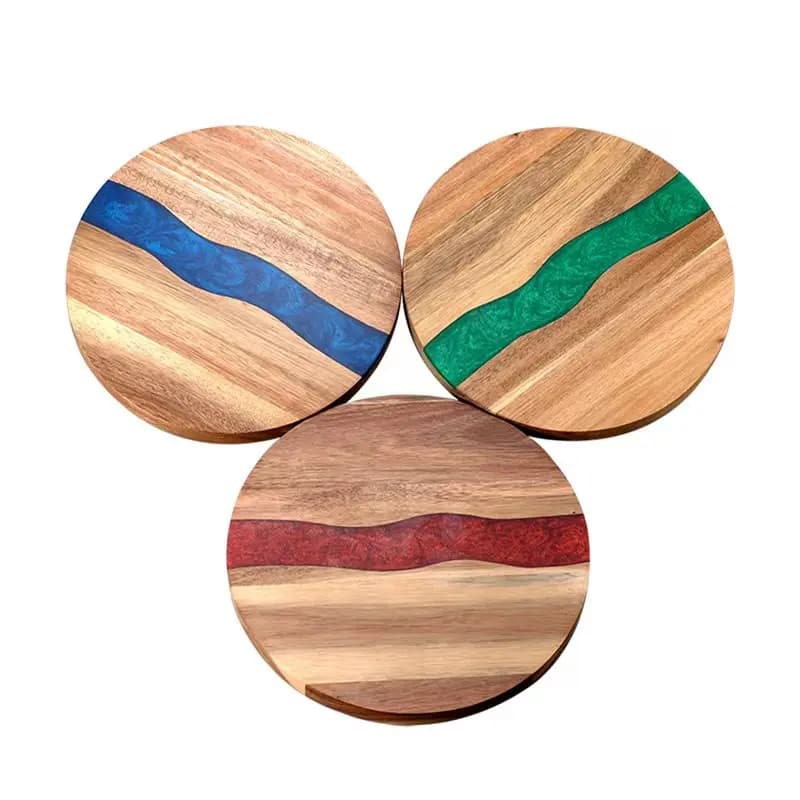 Tagliere rotondo in legno di Acacia in resina da 9.8 pollici, vassoio per bistecche da cucina, tagliere per frutta, tagliere per formaggi, vassoio per Dessert per pane