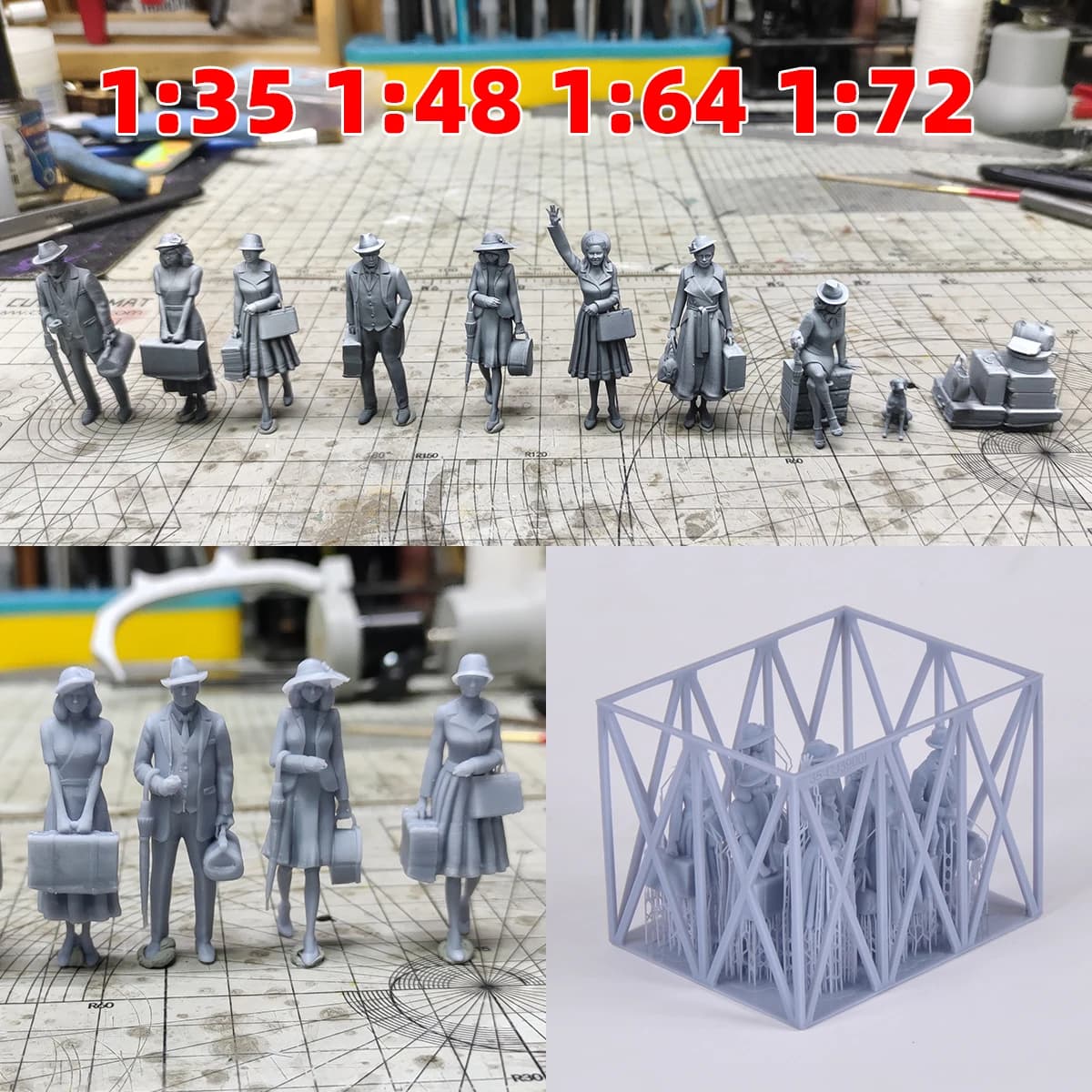 Modellino in Scala di Aeroporto, Molo, Treno, Stazione Ferroviaria, Piazzale, Stazione Ferroviaria, Stazione Autobus, Bagagli Passeggeri - Kit di Assemblaggio 7 Pezzi 1/72 1/64 1/35 1/48