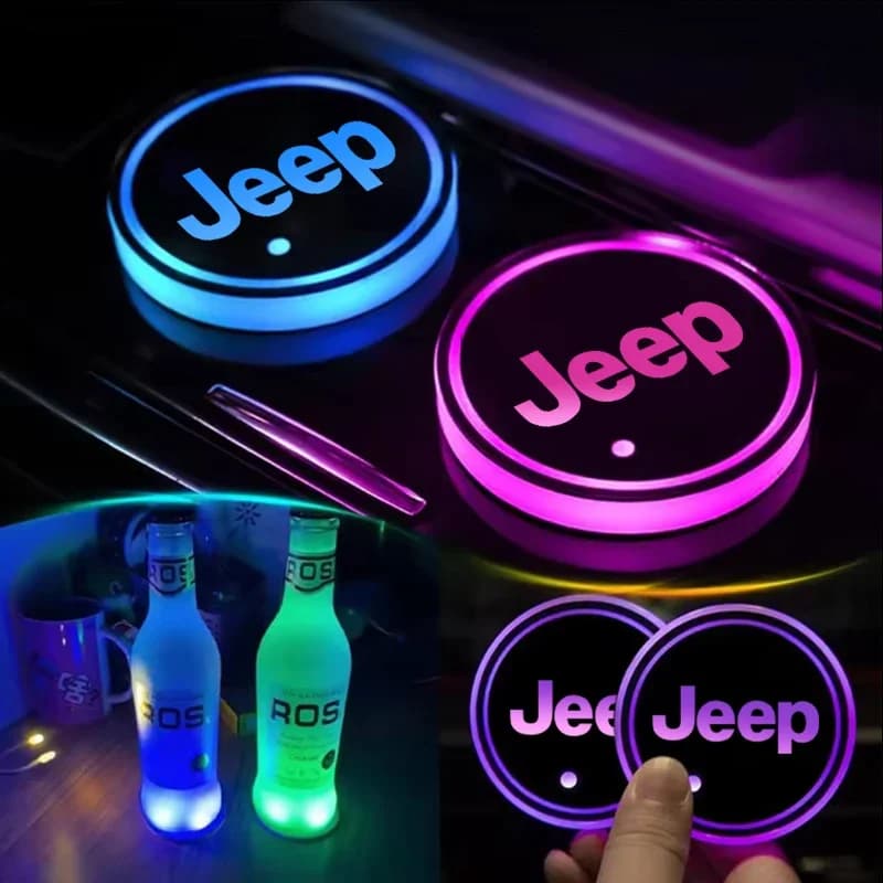 Sottobicchieri LED per Auto a 7 Colori con Sensore Intelligente, Accessori Interni per Jeep Wrangler, Grand Cherokee, Compass