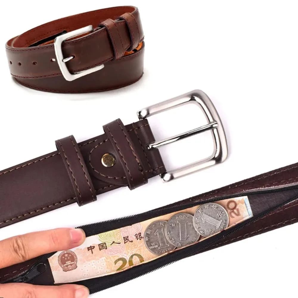 Cinture per contanti con cerniera di sicurezza Cintura antifurto in pelle PU con fibbia per marsupio Cintura per soldi Quotidiano