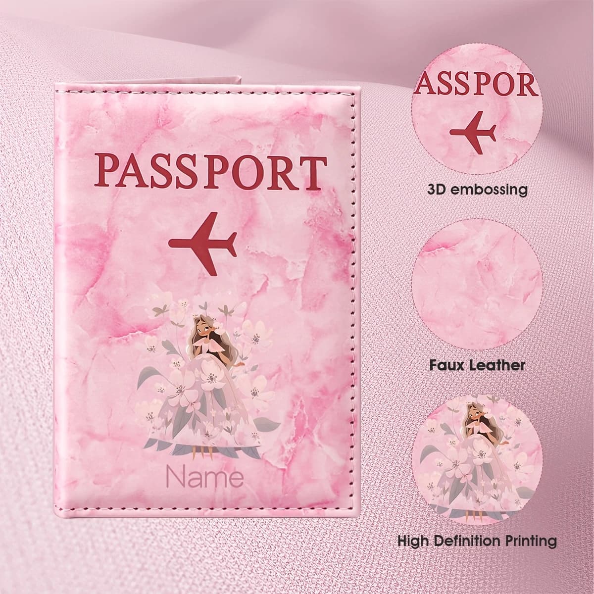 Custom Name Design Cherry Blossom Girl Illustration Passport Holder, Featuring Pink Cherry Blossoms And an Elegant Female Figure