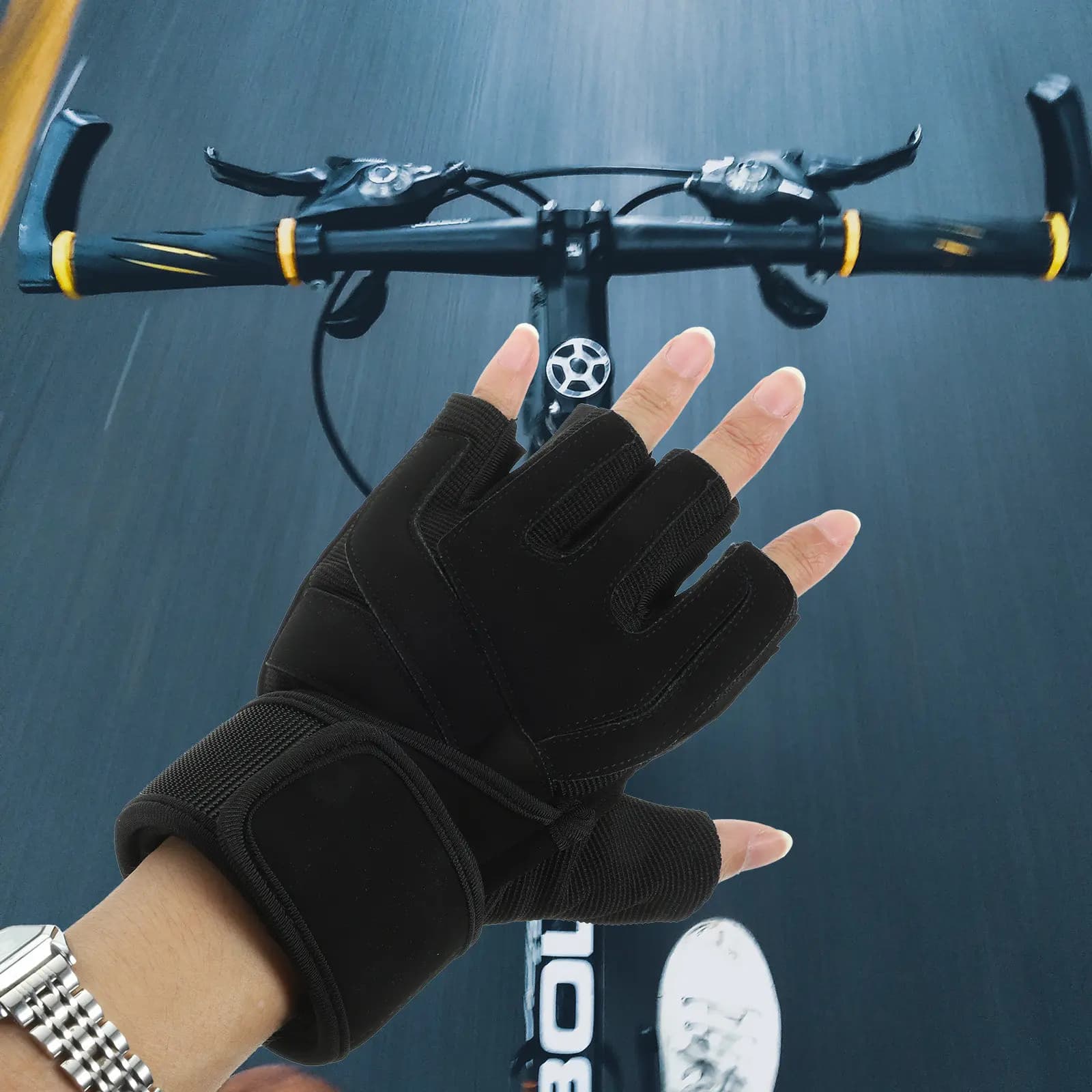 1Pair Weightlifting Gloves Breathable Sweat-Absorbent Anti-Slip Fitness Gloves for Dumbbell Training Riding Gym Workout
