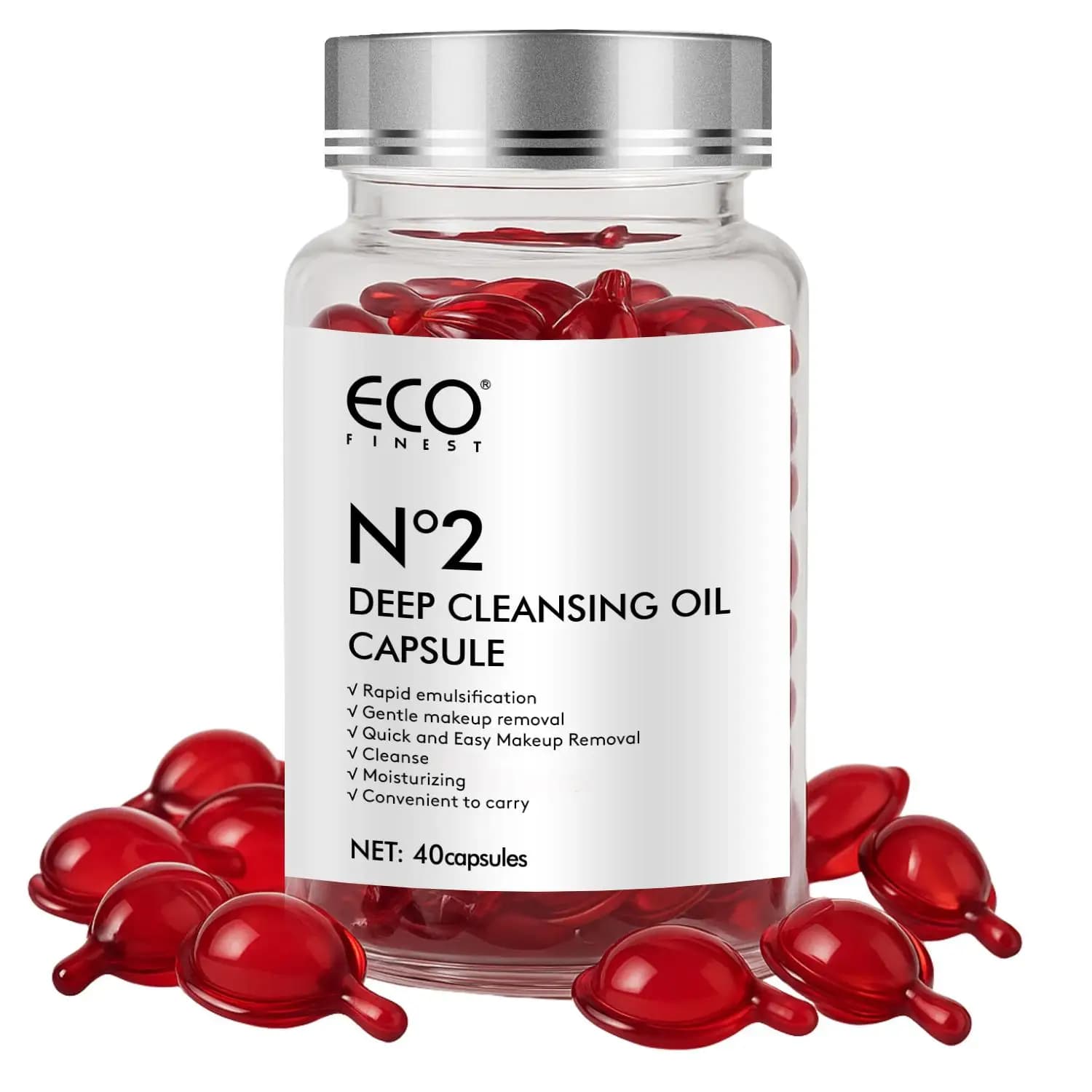 ECO Il miglior N ° 2 capsule di olio per pulizia profonda (40 pezzi) - Struccante delicato, idratante