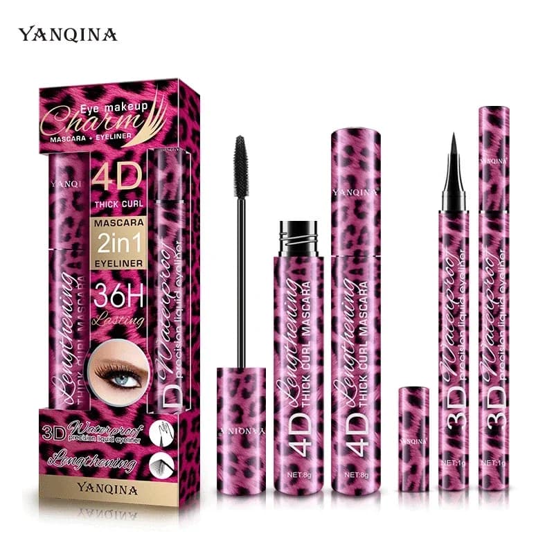 Set Mascara and Eyeliner YANQINA, Waterproof, Stretching, Moisturizing, Curved, Long Duration 36 Hours, No Change, Set Makeup Eyes 4D