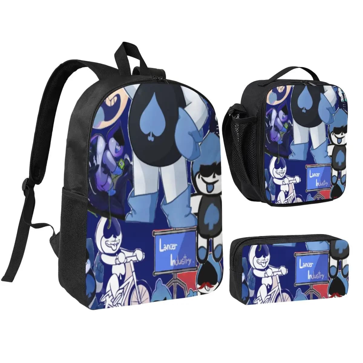 3Pcs Lancer Face Backpack Set for Girls Boys Pencil Boxes Bookbag Sets with Lunch Box For School Students Knapsack