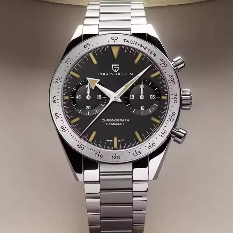 PAGANI DESIGN New 2026 Retro Luminoso Luna Men's Watch Quartz Speed Sport Chronograph AR Mirror Sapphire VK64 Men's Watch Steel