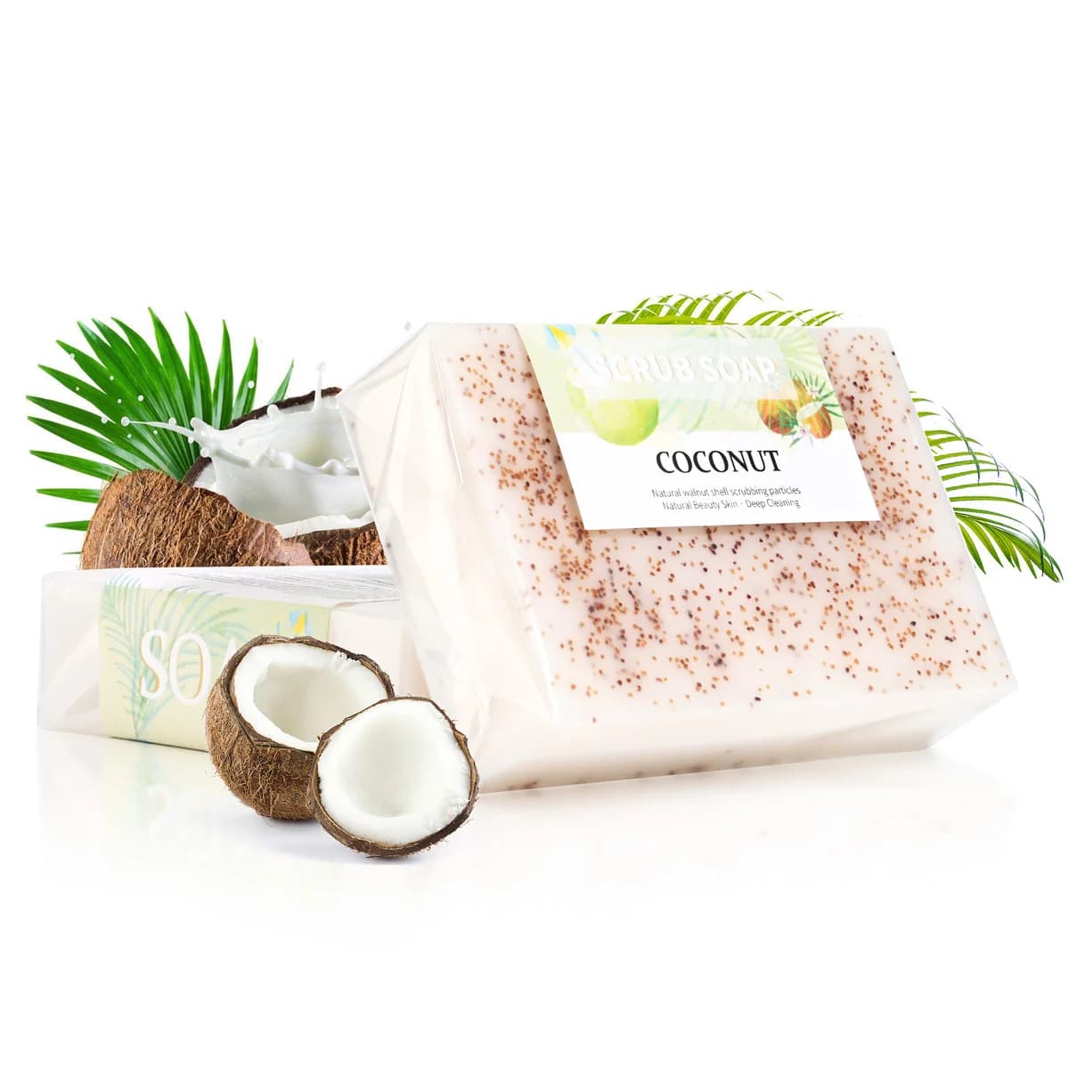 Natural coconut milk soap with ribbed particles, bright white essential oil, handmade soap, moisturizing for hands, 100% organic