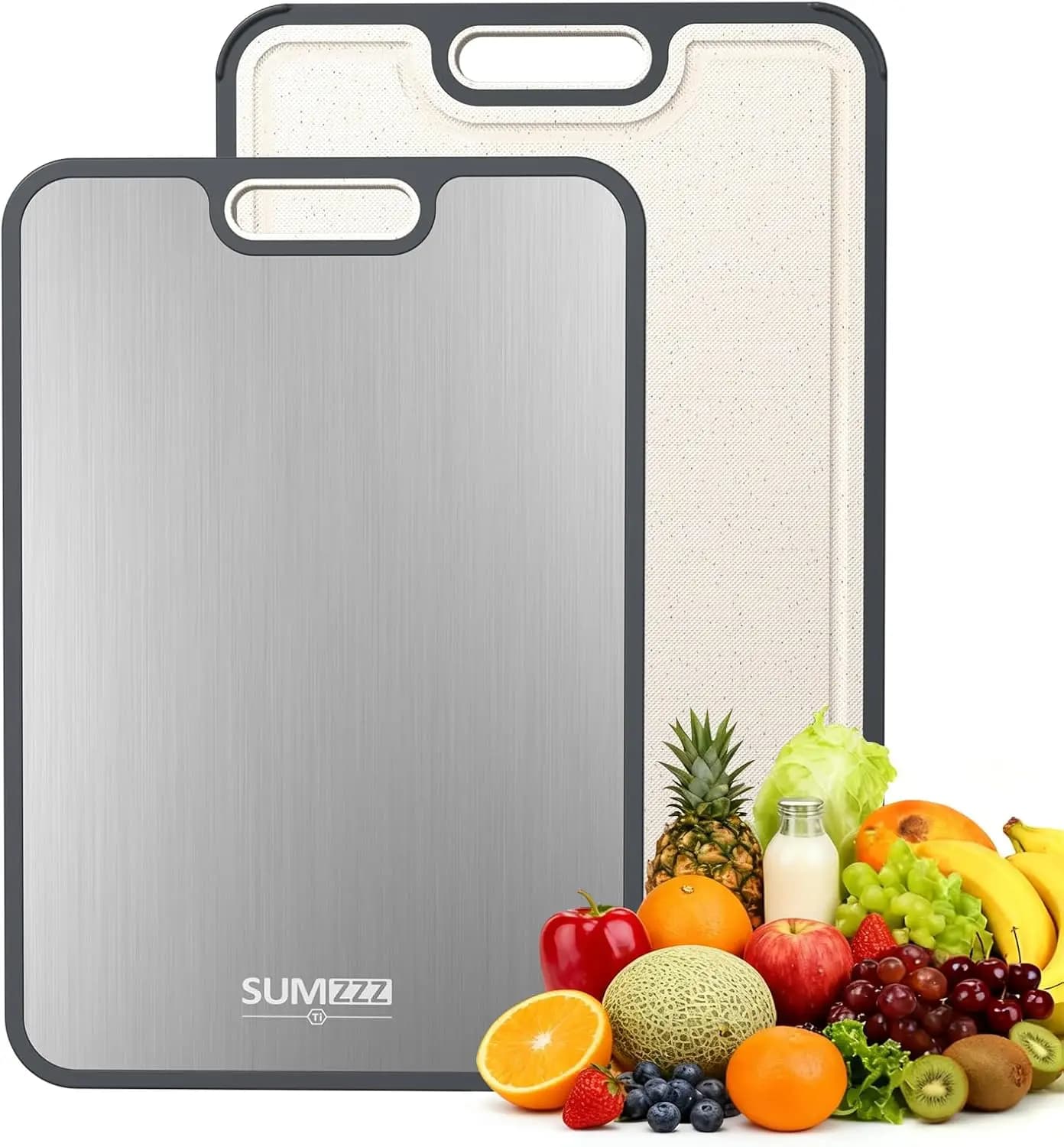 Tagliere di Cucina in Titanio, Double Side Food, Easy to Clean, Large 16x11 Inches