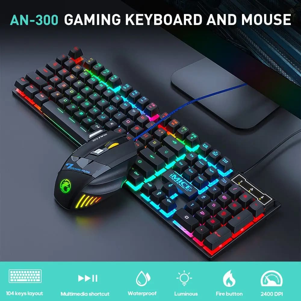 RGB Backlit Wired Gaming Keyboard And Mouse Combo Support Waterproof Ergonomic Design Mechanical Feel Keyboard Set For PC Laptop