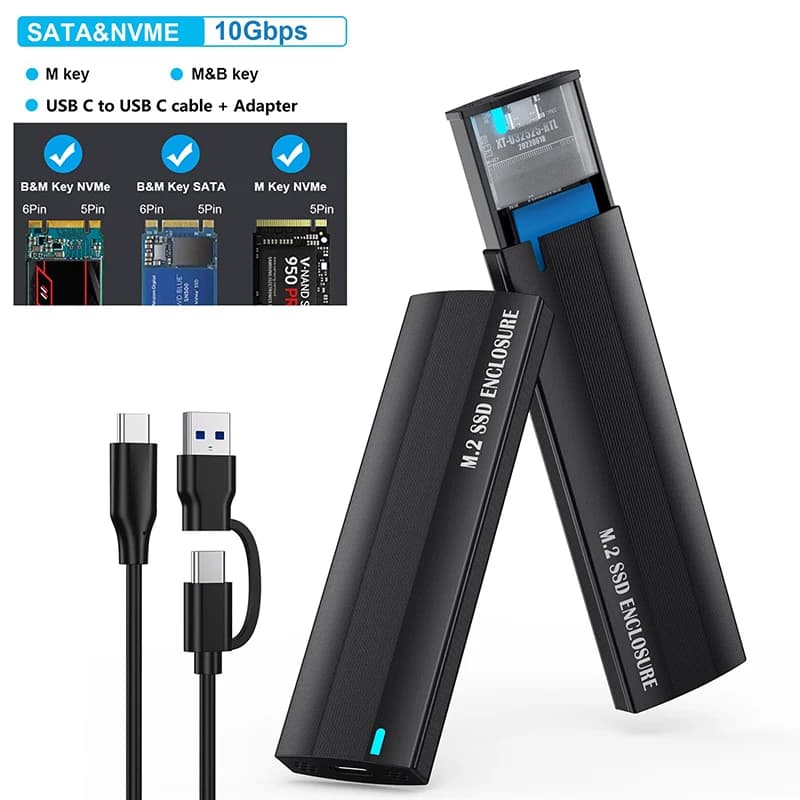 Custodia SSD esterna USB Type-C M.2 NVME PCIe/ NGFF SATA, velocità 10 Gbps, supporto variante di tasti M e B&M.