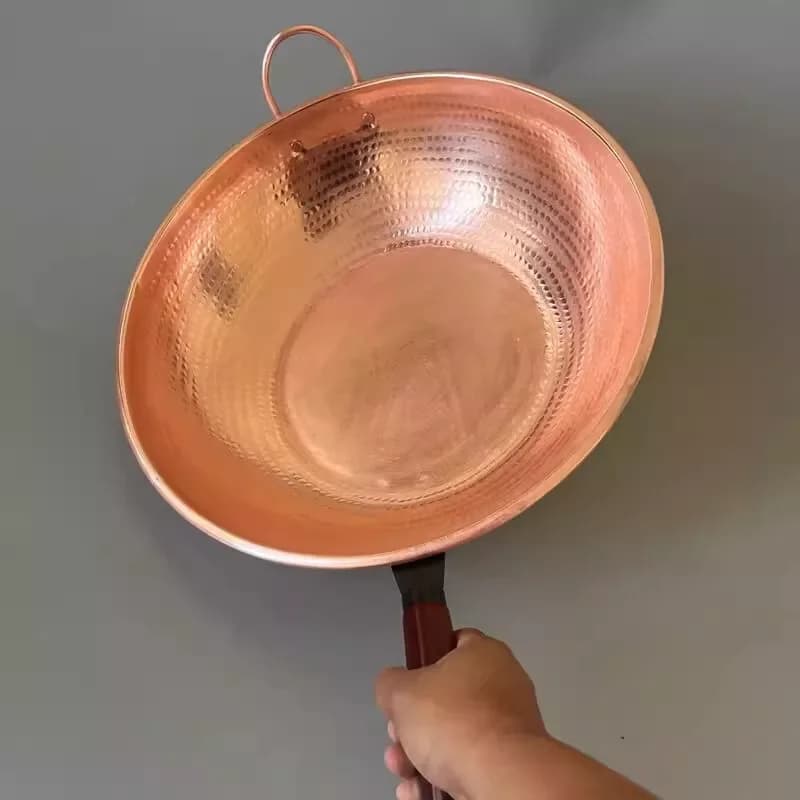 Pure Copper Customized Frying Pan Induction Cook Wok Handle Handmade Thick Flat Bottom