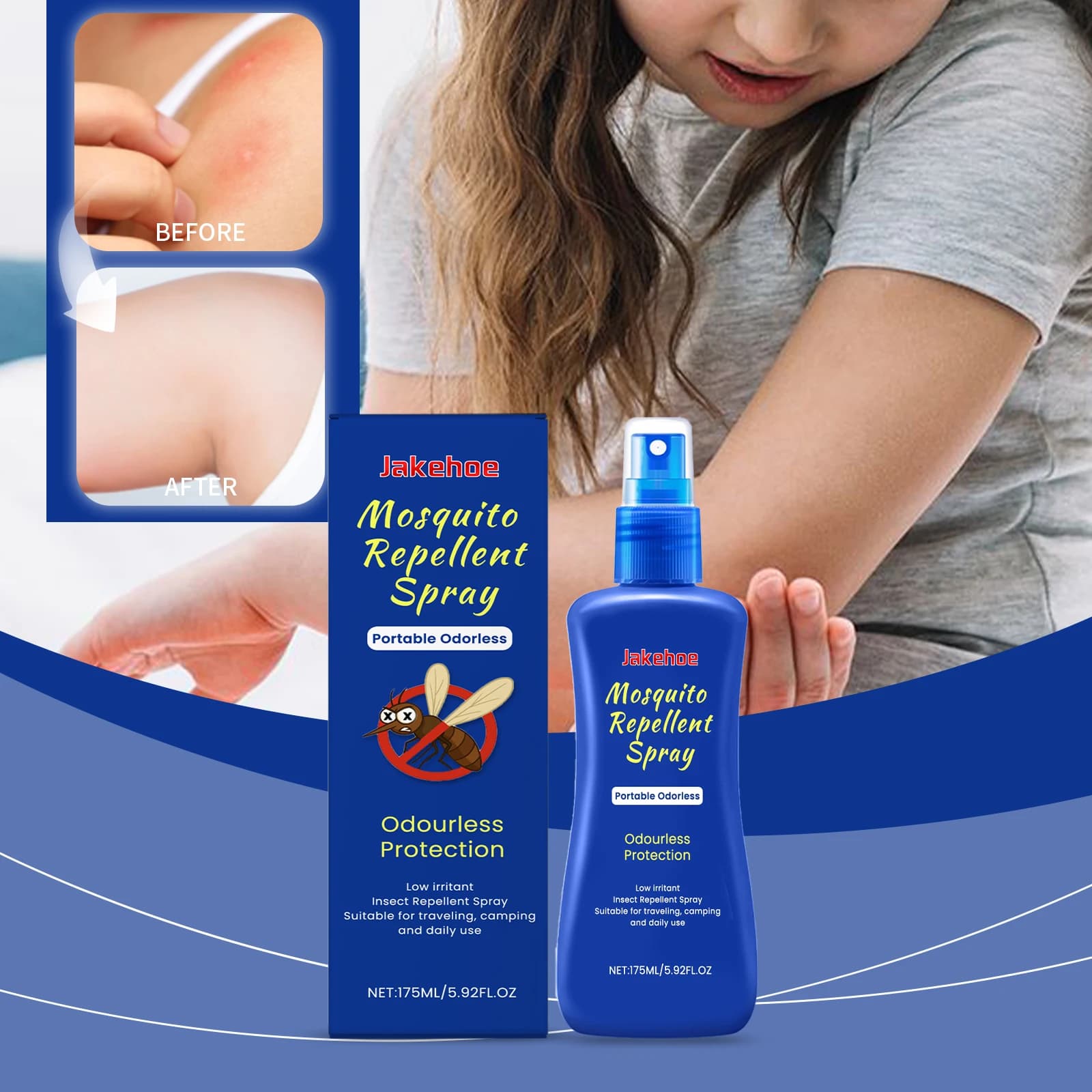 Vegetable-based portable mosquito spray formula provides cooling and relief from mosquito bites, suitable for outdoor and domestic use